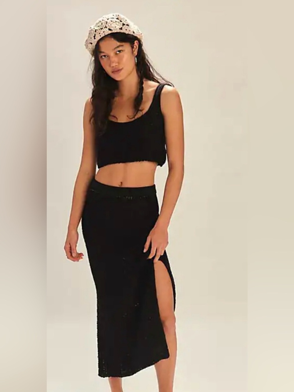NEW FREE PEOPLE BLACK HAVANA KNIT SWEATER TANK TOP SKIRT SET SZ S